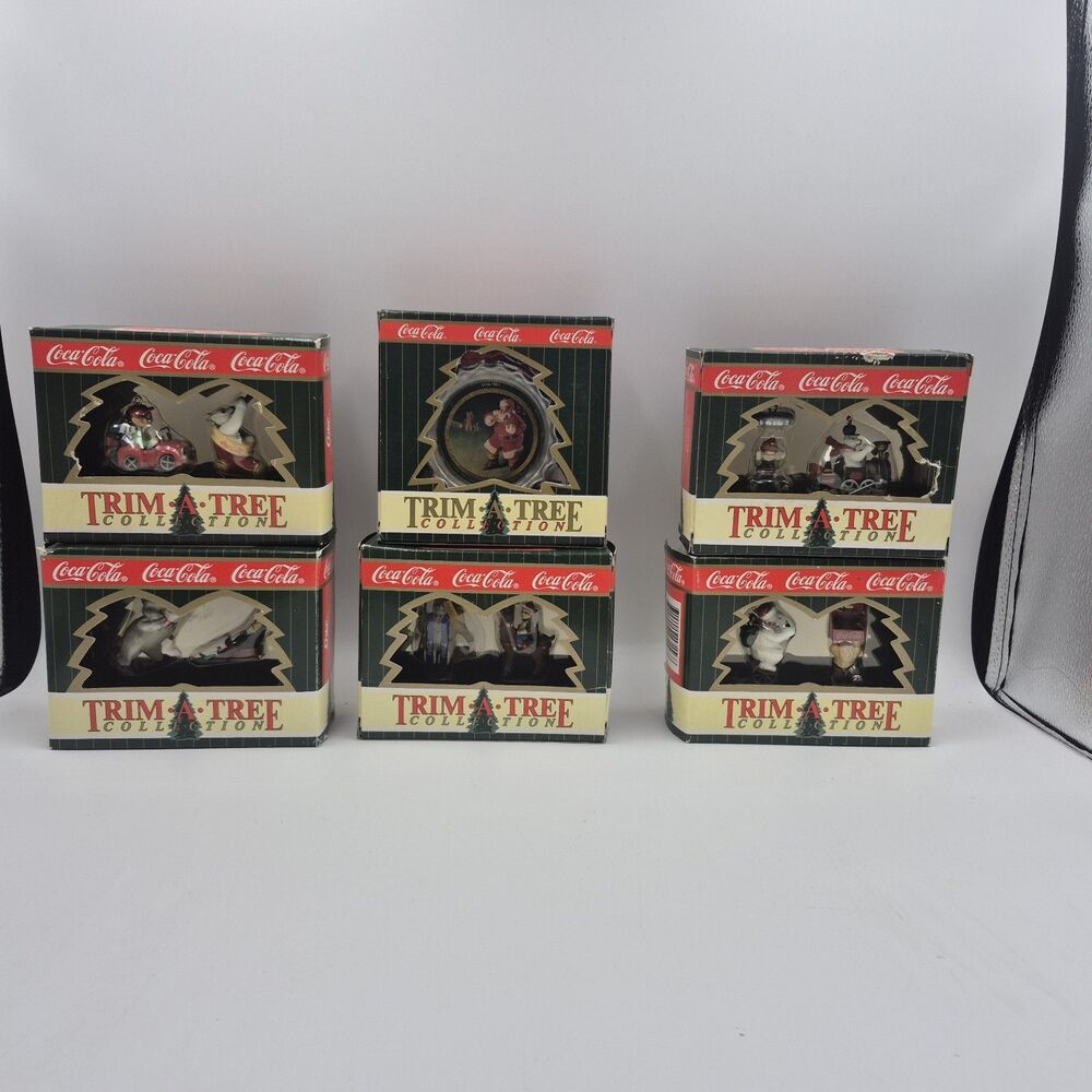 LOT 6 VTG COCA COLA ORNAMENTS BOTTLE CAPS TRIM A TREE COKE COLLECTION 1990 NOS
